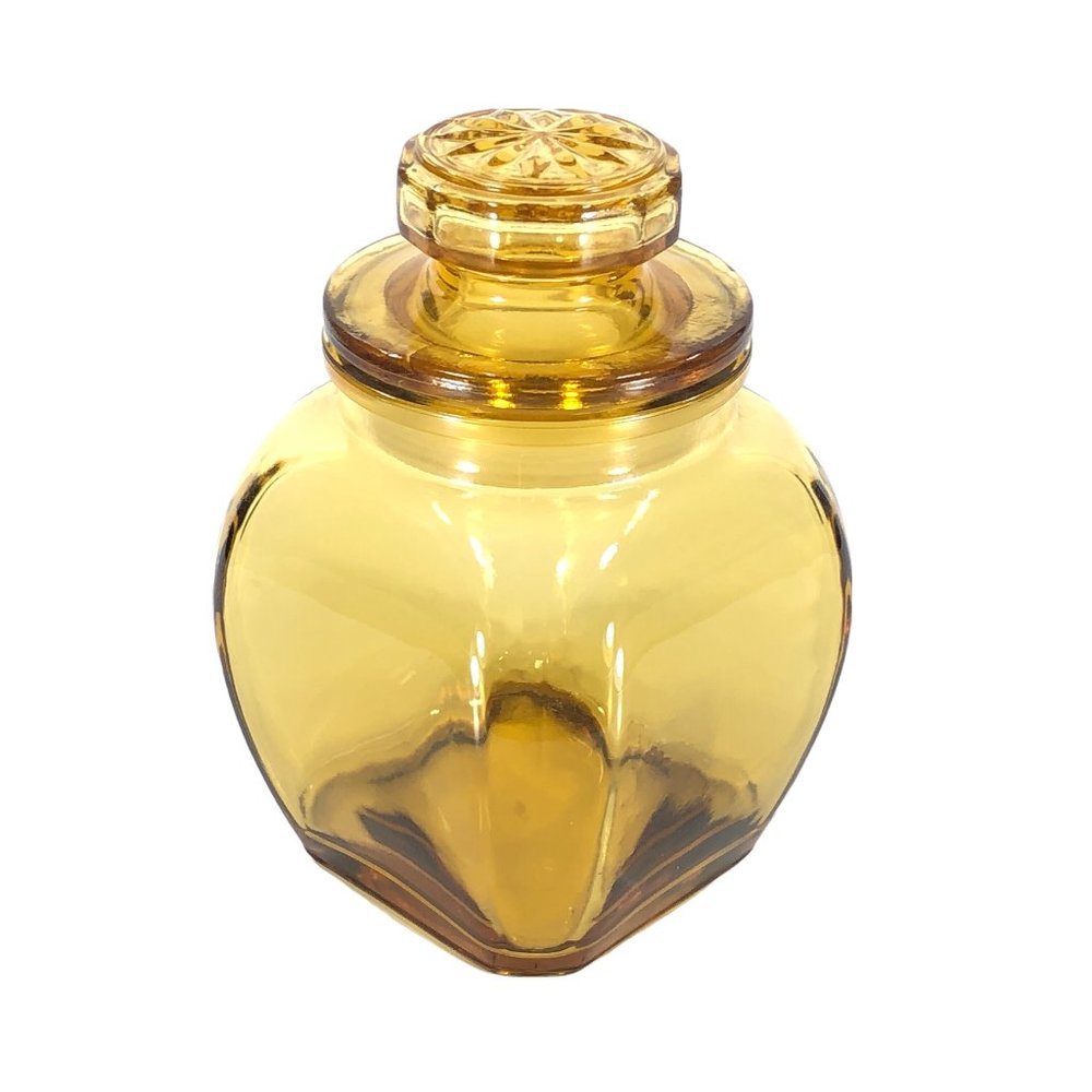 Vintage Westmoreland Sunburst Amber Glass Lidded Jar Container w/ Lid 5 in